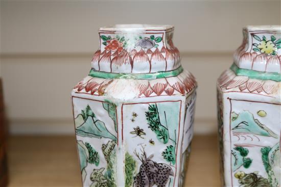 A pair of Chinese Kangxi famille verte enamelled vases 18cm